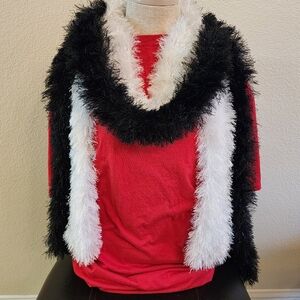 Two Handmade skinny scarves black and white sparkle set of two EUC